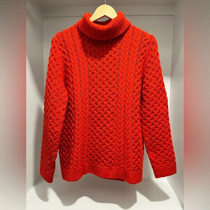 Lands' End Cableknit Flecked Turtleneck Sweater Cotton Wool Blend size Mediun